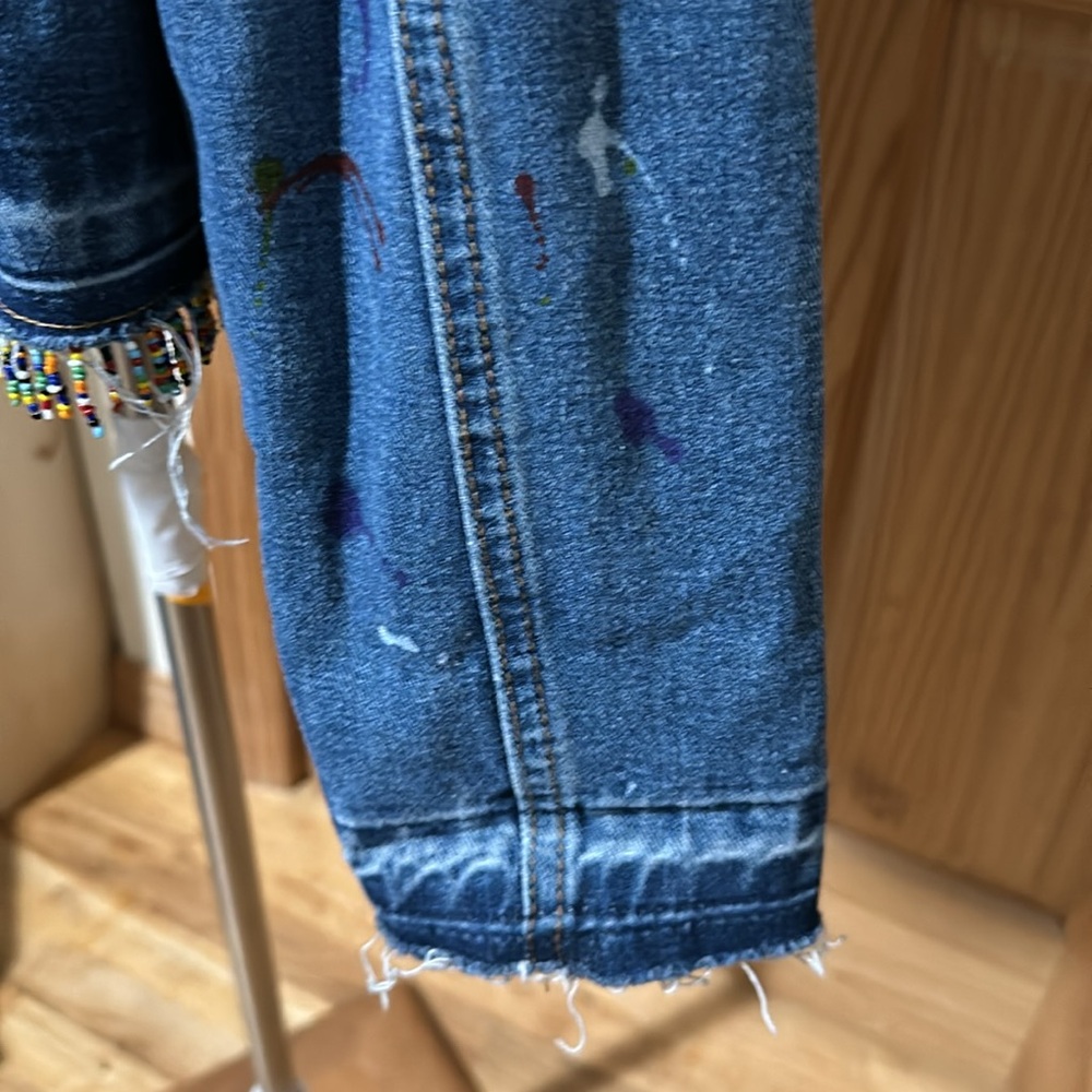 Denim Paint Splatter Button Down Jacket Large New - image 8